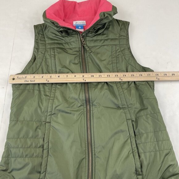 Columbia Vest Jacket Women’s S Green Shell Pink Fleece Lined Full Zip Insulated - Picture 3 of 9